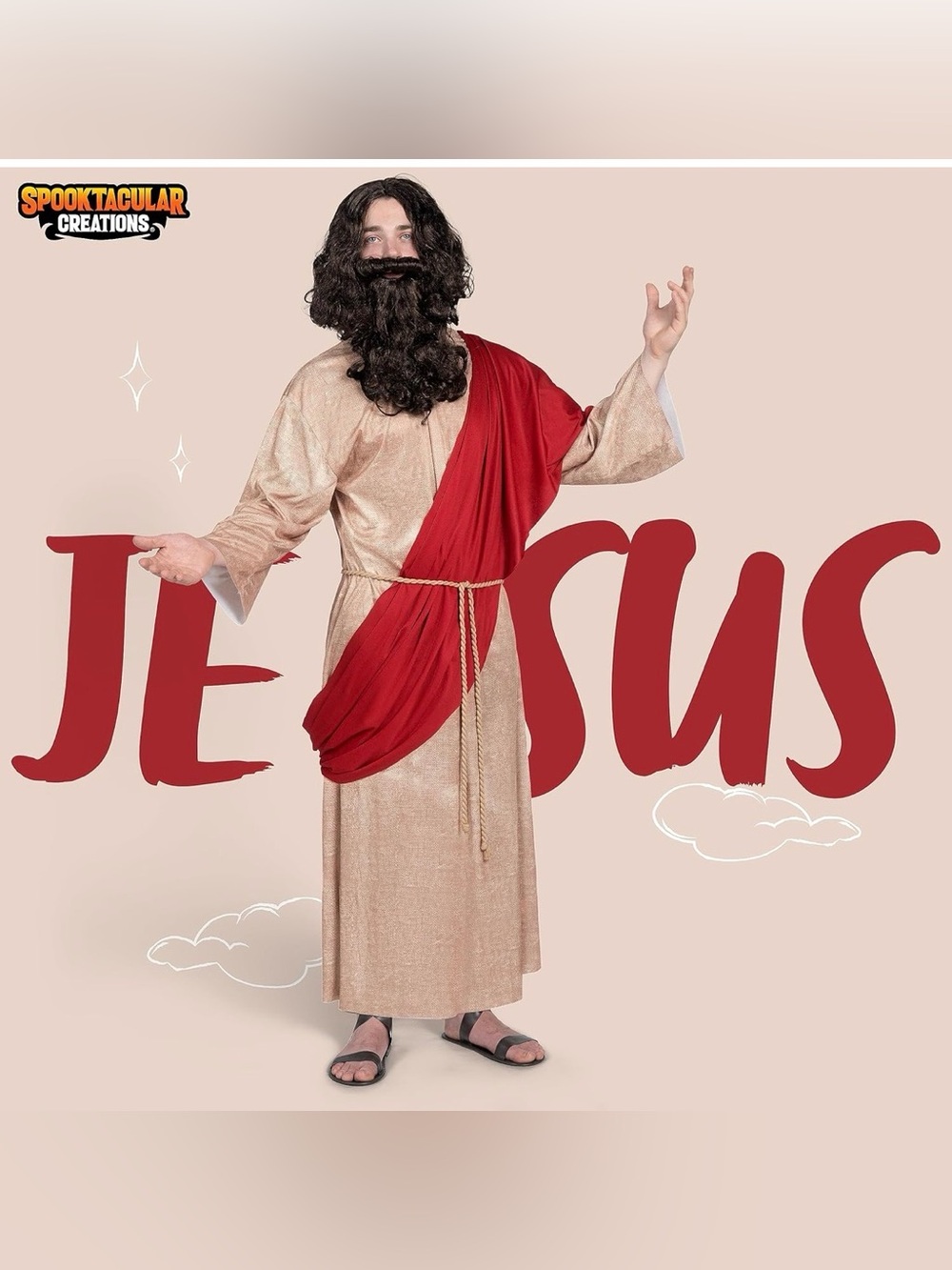 Spooktacular Creations Mens Jesus Christ Robe with Wig, Beard, Shawl, Belt